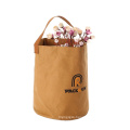 New Arrival Customized Logo Kraft Bucket Bag/Round Durable Washable Kraft Paper Single Shoulder Bag for flower